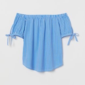 H&M Blue & White Striped Off Shoulder Top